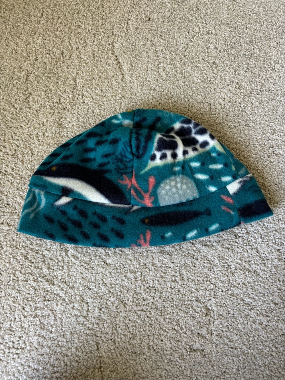 Teal Ocean Print Fleece Beanie